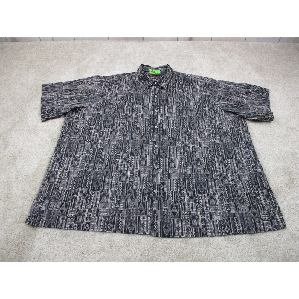 Tori Richard Shirt Mens 3XB Black Geometric Tribal Tapa Print Hawaiian Button Up